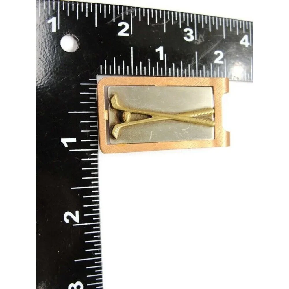 Golf Clubs Brass Tone, Copper Tone & Grey Money Clip Stainless Steel Wallet